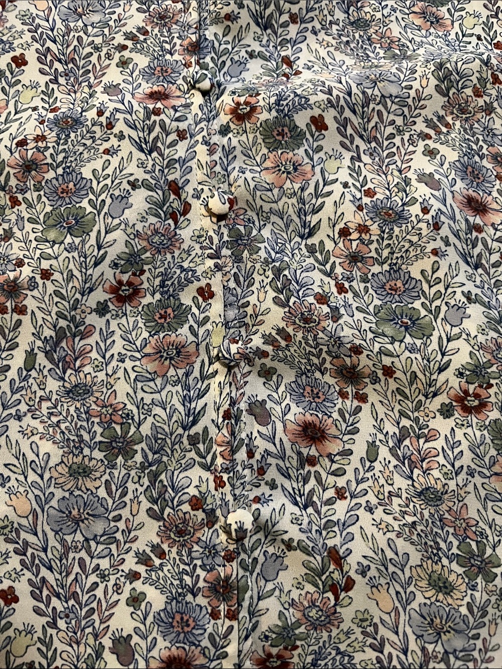 Rose & Olive Floral Button-Front Blouse in Blue, White & Brown - Picture 5 of 7